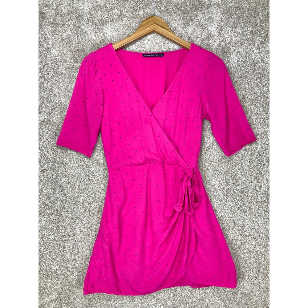Abercrombie & Fitch Polka Dot Wrap Mini Dress Womens XS Pink Short Sleeve Summer